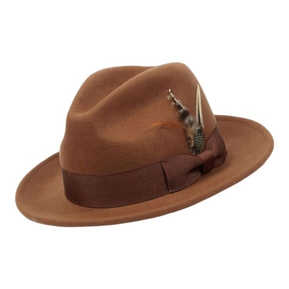 MEN'S MONTIQUE 2" SNAP BRIM CRUSHABLE 100% WOOL FELT FEDORA HAT. H10 SADDLE. - Picture 1 of 6